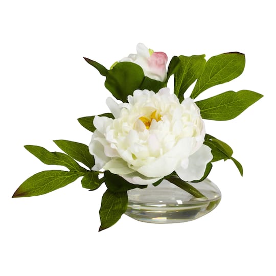 6" Assorted Peony in Glass Vase Set, 3ct.